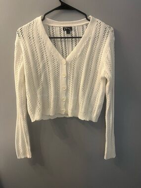 art class White Open-Knit V-Neck Button Cardigan